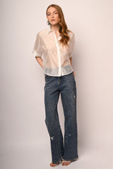 Jeans wide-leg con cuori & strass