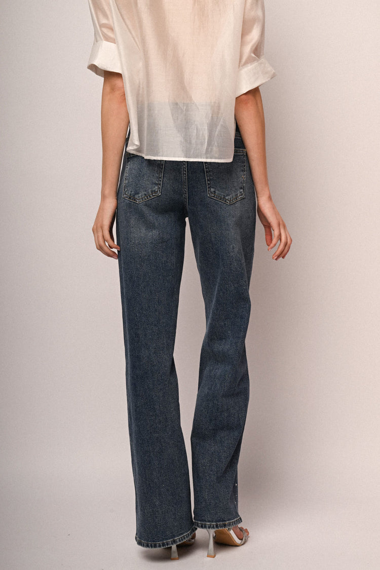 Jeans wide-leg con cuori & strass