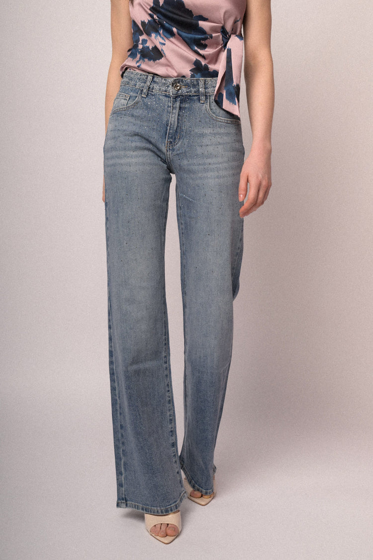 Jeans flared-leg con decorazione strass