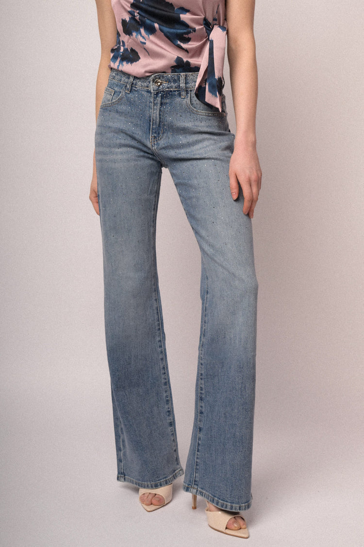 Jeans flared-leg con decorazione strass