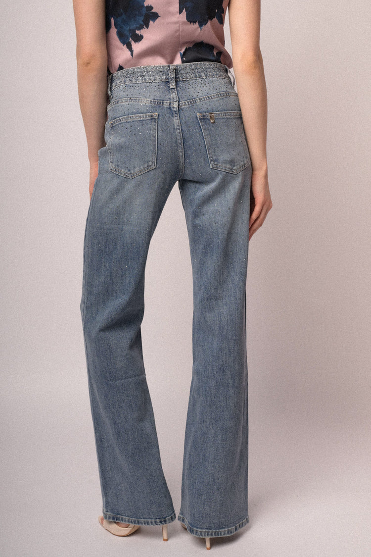 Jeans flared-leg con decorazione strass
