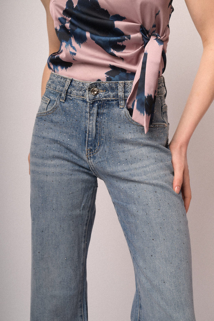 Jeans flared-leg con decorazione strass