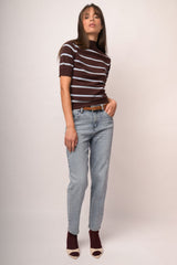 Jeans mom-fit in denim azzurro con cintura