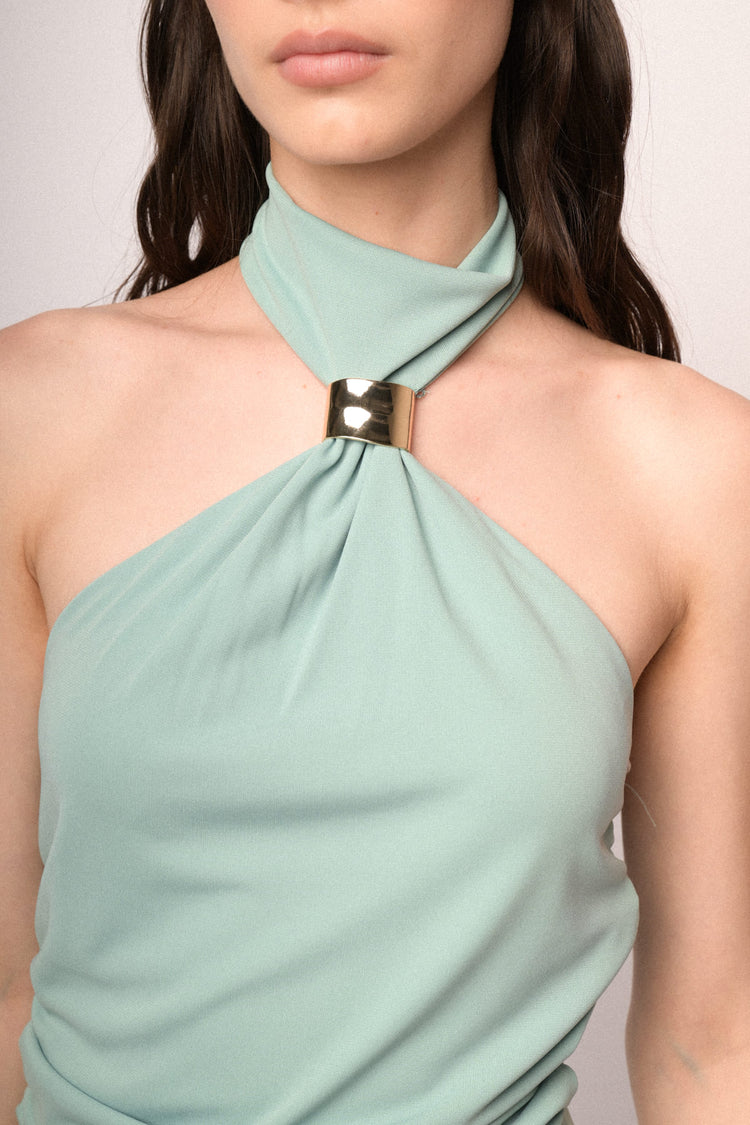 Top halter gioiello verde acqua