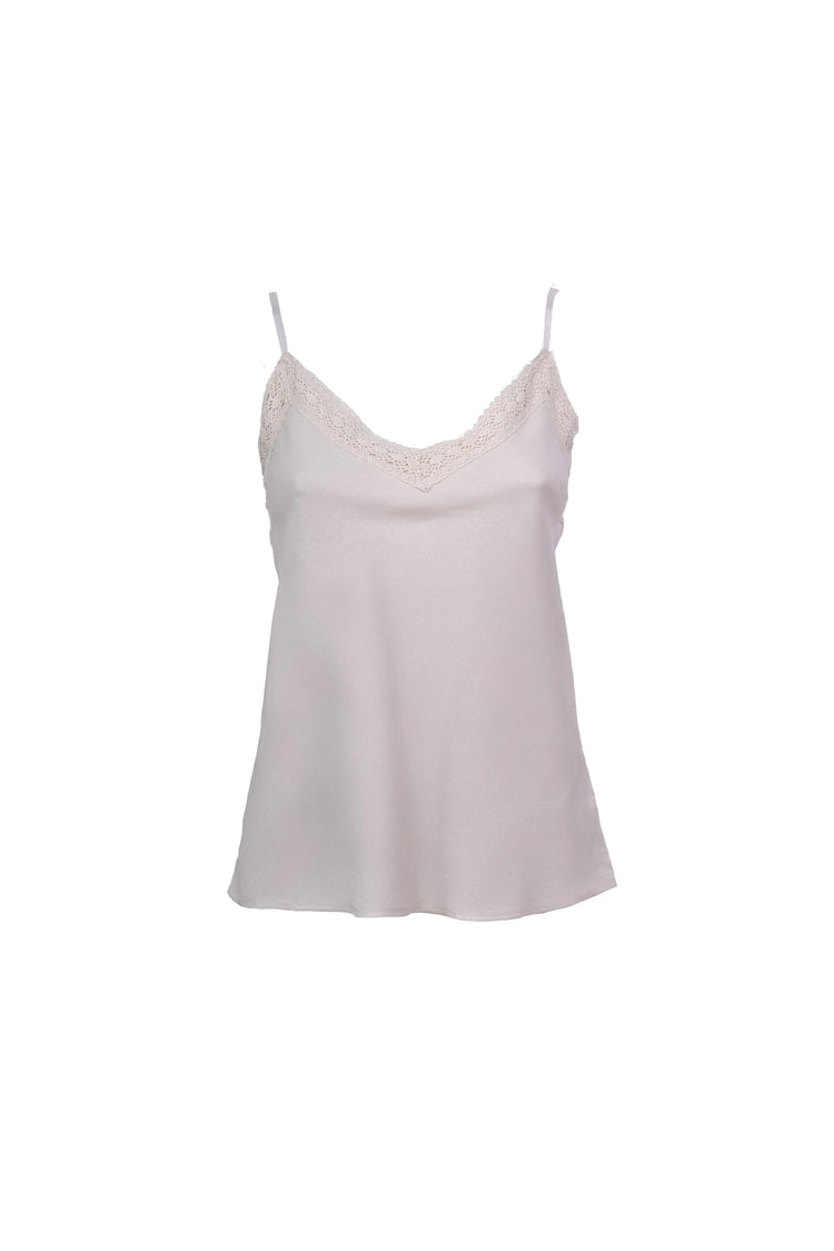 Top in lino e viscosa con pizzo