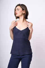 Top in lino e viscosa con pizzo