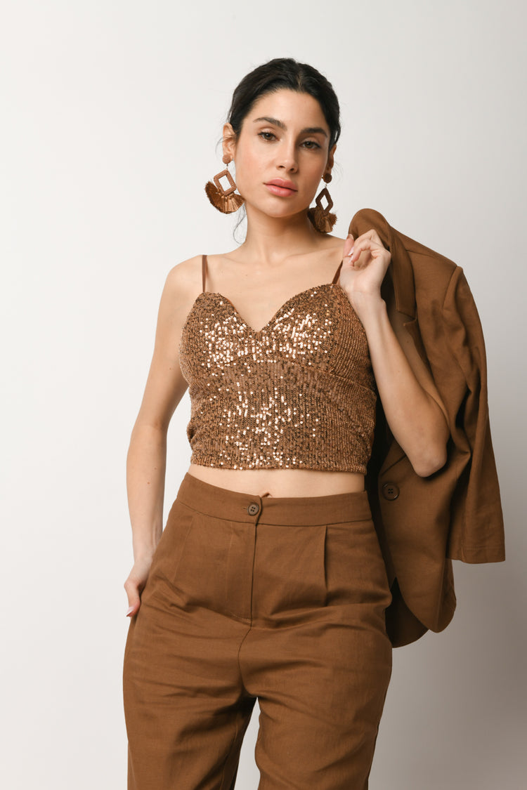 Top crop con paillettes