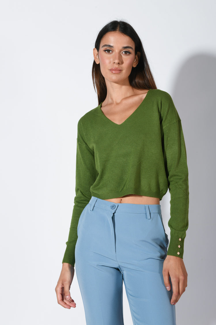 Pull crop con scollo a V