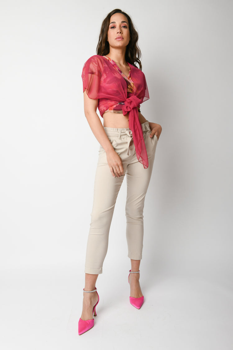 Pantaloni misto viscosa con cintura