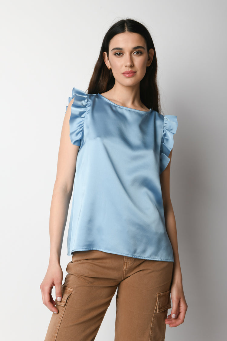 Top in raso con volants