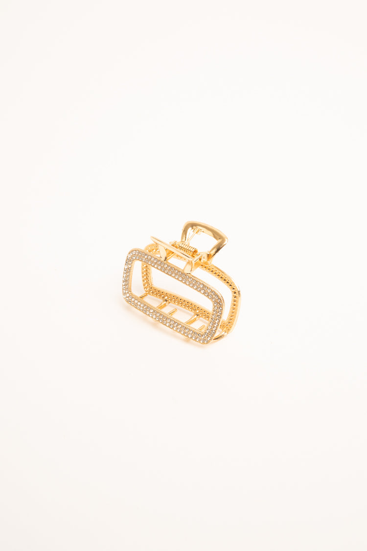 Fermaglio per capelli rettangolare con strass oro
