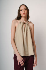 Top con perline in legno