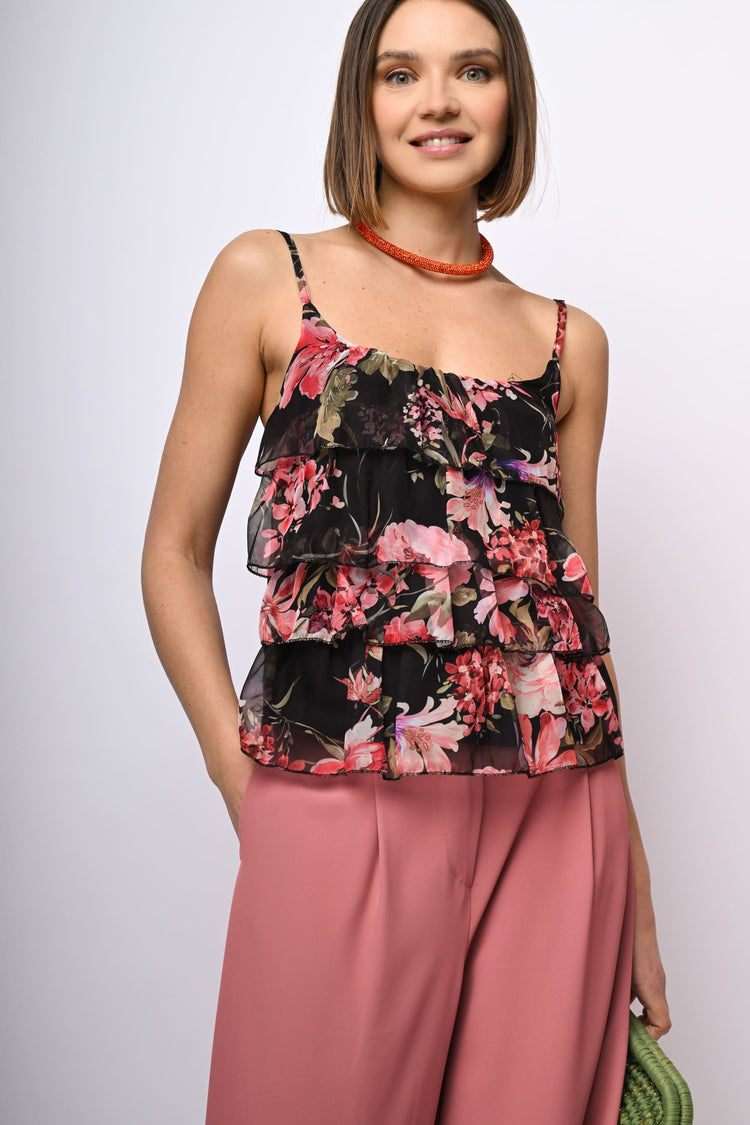 Top a balze con stampa floreale