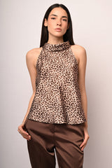 Top in raso a stampa animalier