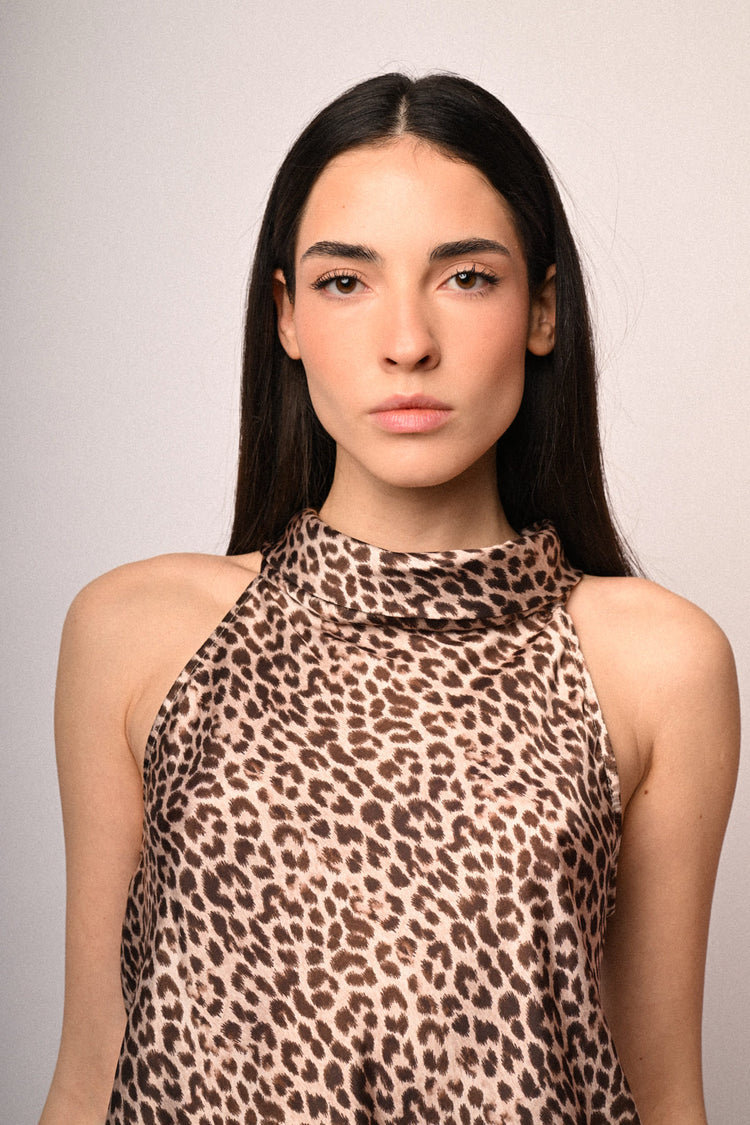 Top in raso a stampa animalier