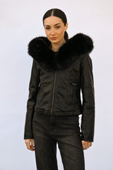 Giacca in similpelle con collo in faux fur