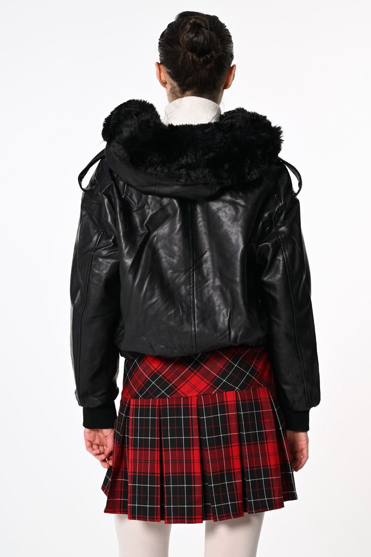 Giacca in similpelle con cappuccio in faux fur