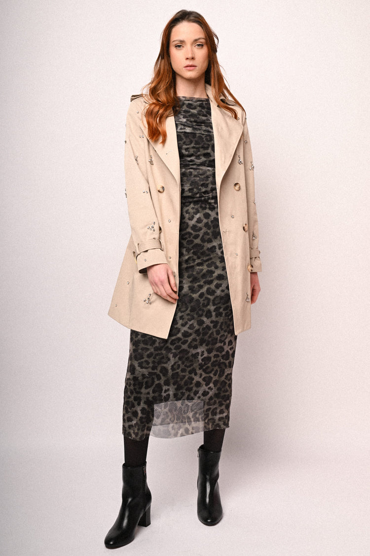 Trench doppiopetto con decorazione strass
