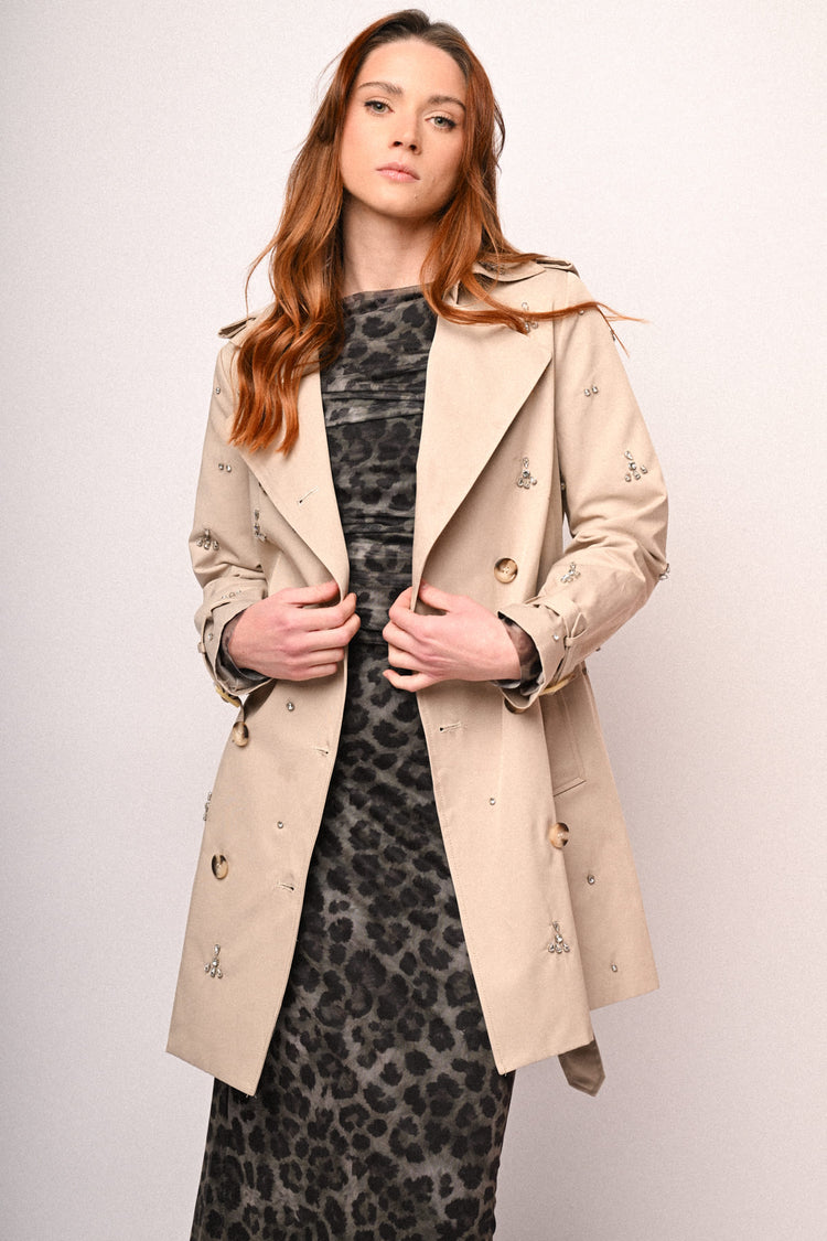 Trench doppiopetto con decorazione strass