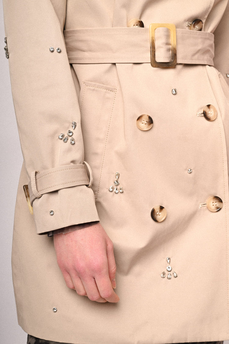 Trench doppiopetto con decorazione strass