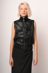 Gilet nero in similpelle