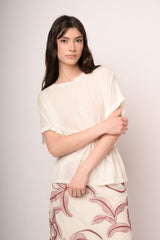T-shirt oversize misto viscosa e lana bianca