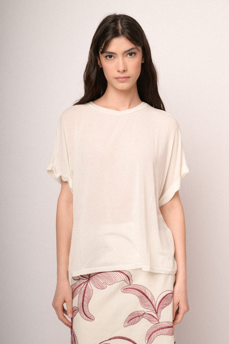 T-shirt oversize misto viscosa e lana bianca