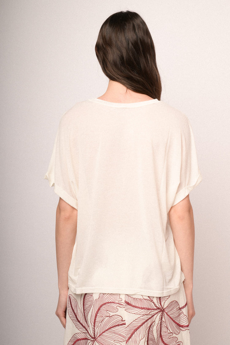 T-shirt oversize misto viscosa e lana bianca