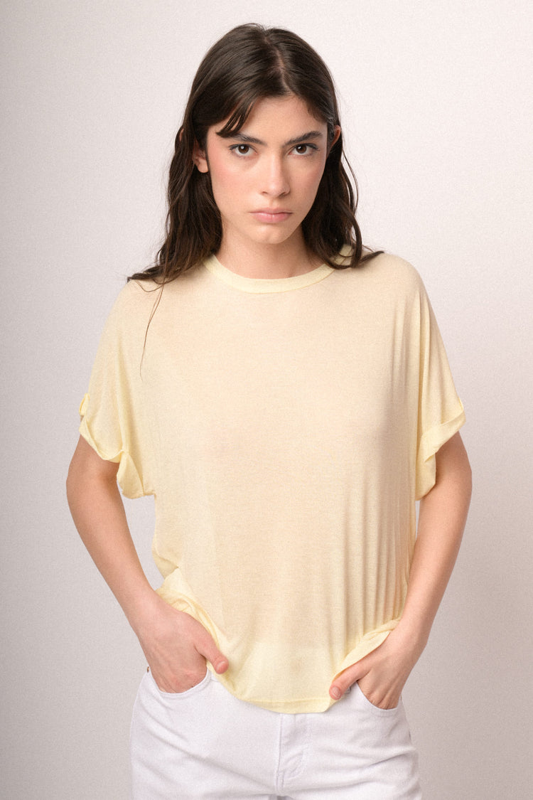 T-shirt oversize misto viscosa e lana giallo burro