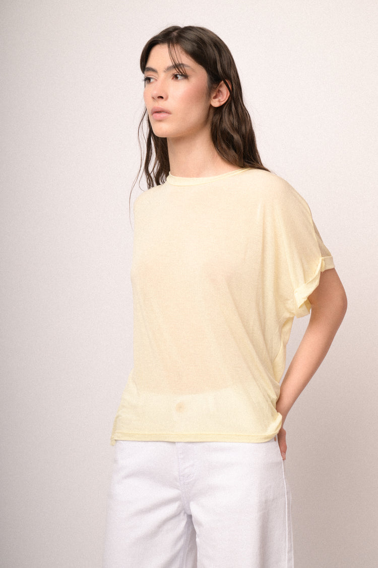 T-shirt oversize misto viscosa e lana giallo burro