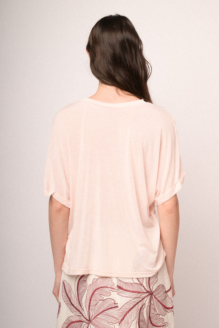 T-shirt oversize misto viscosa e lana rosa