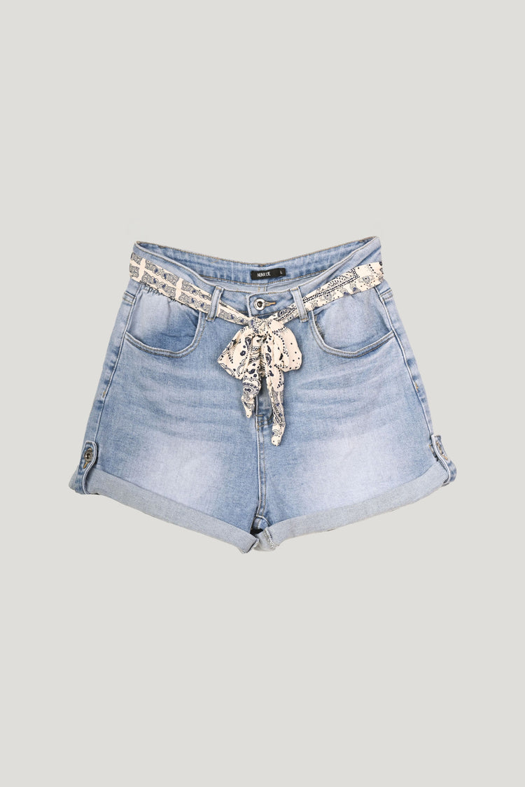 Shorts con denim con cintura-foulard