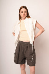 Shorts a gamba ampia in cotone cioccolato
