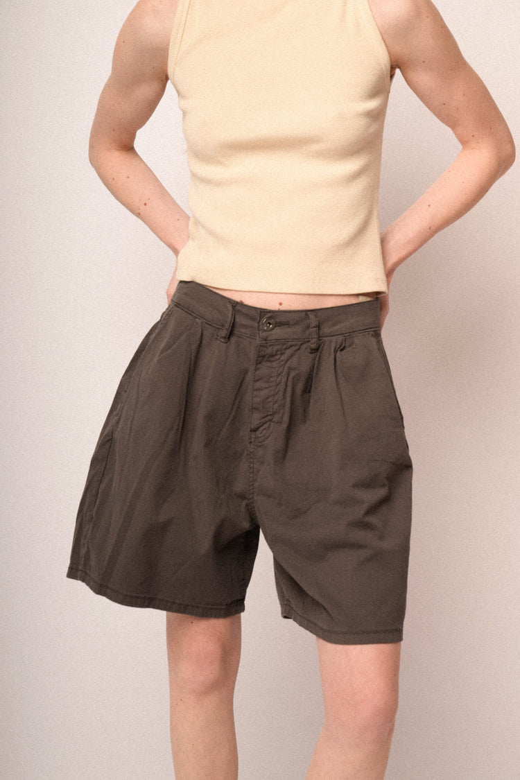 Shorts a gamba ampia in cotone cioccolato