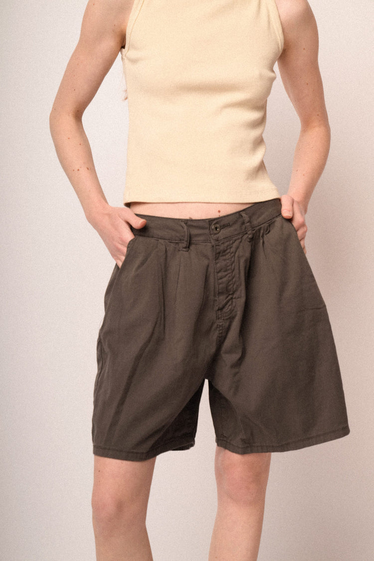Shorts a gamba ampia in cotone cioccolato