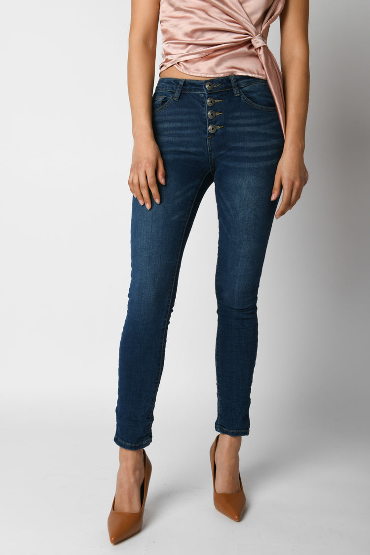 Jeans skinny con bottoni gioiello
