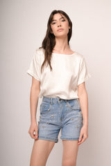 Shorts in denim denim azzurro con decorazione strass