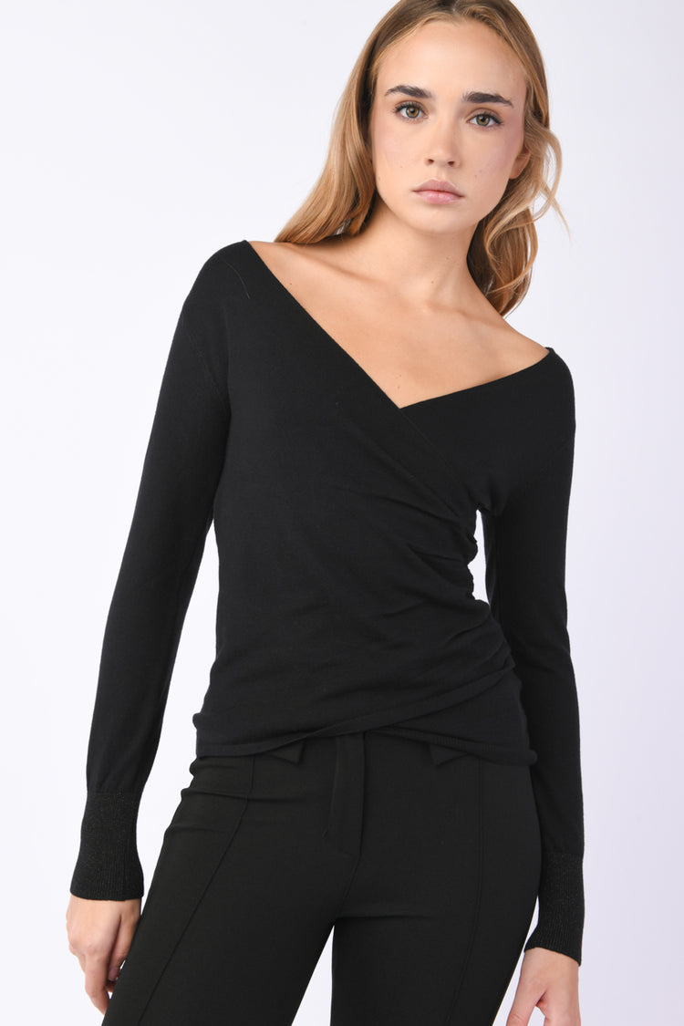 Pull incrociato in maglia lurex