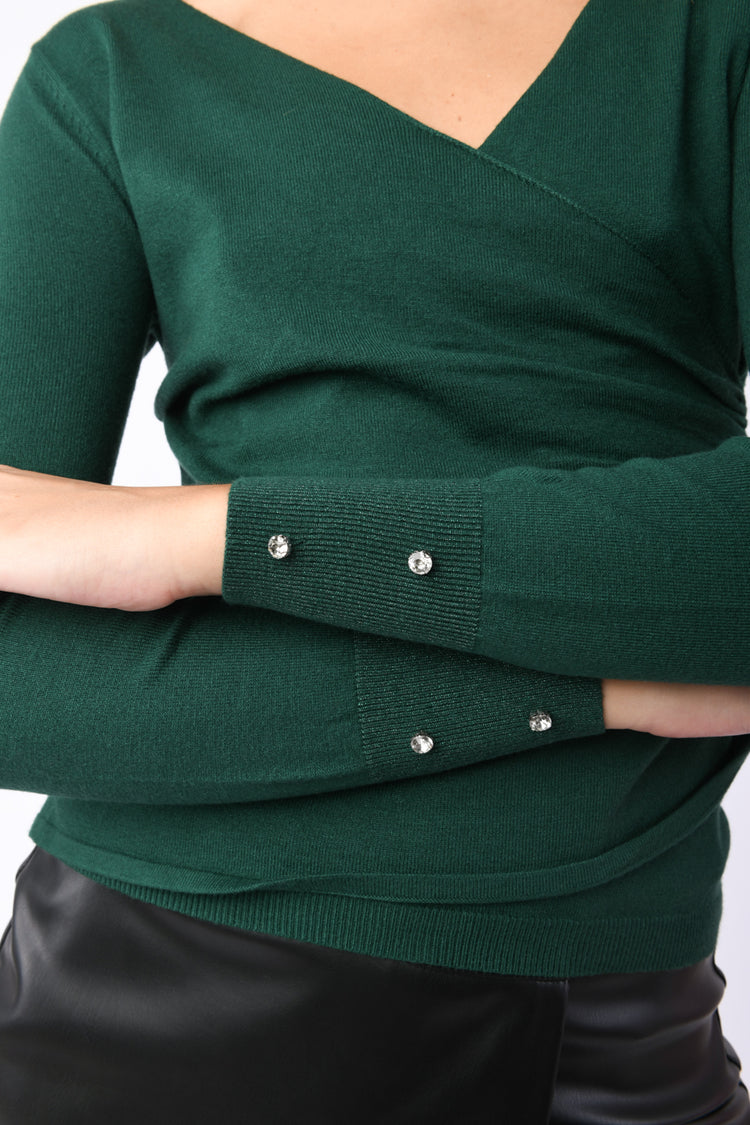 Pull incrociato in maglia lurex