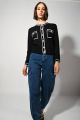 Cardigan con profili a contrasto