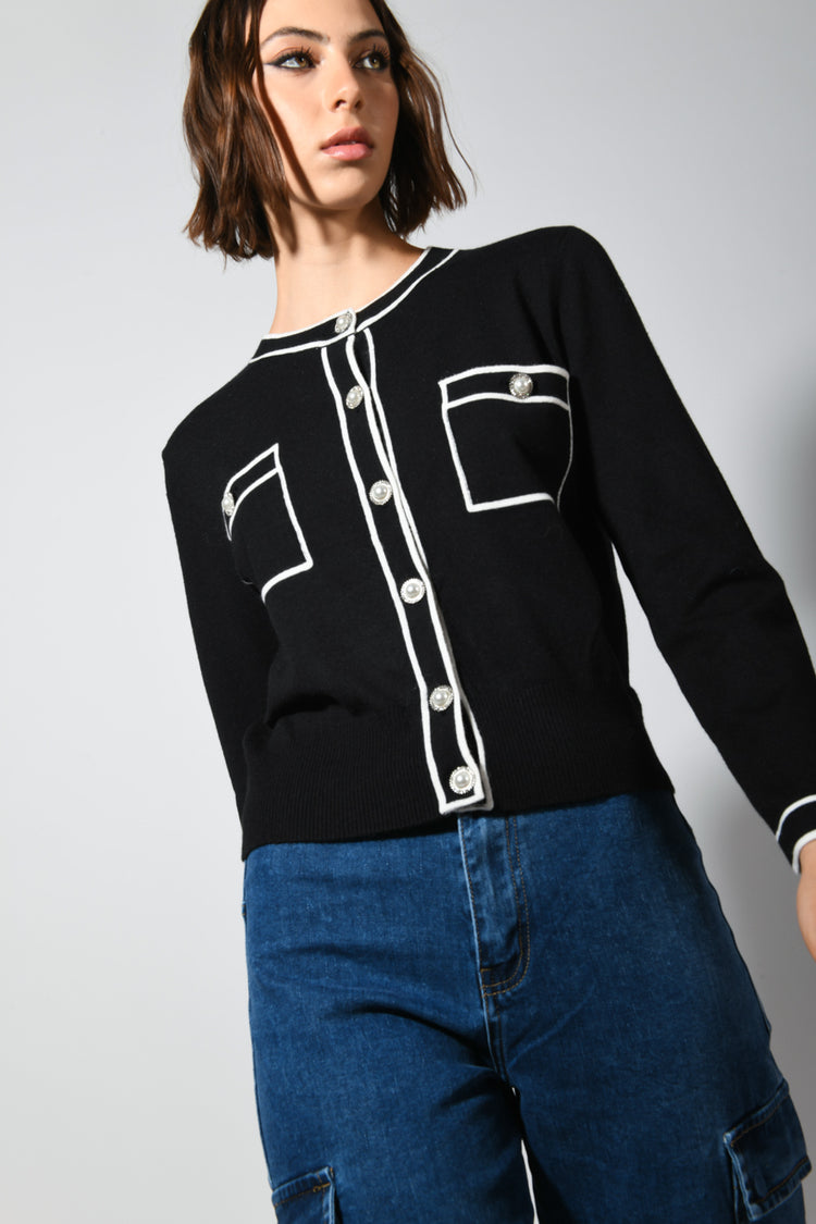Cardigan con profili a contrasto