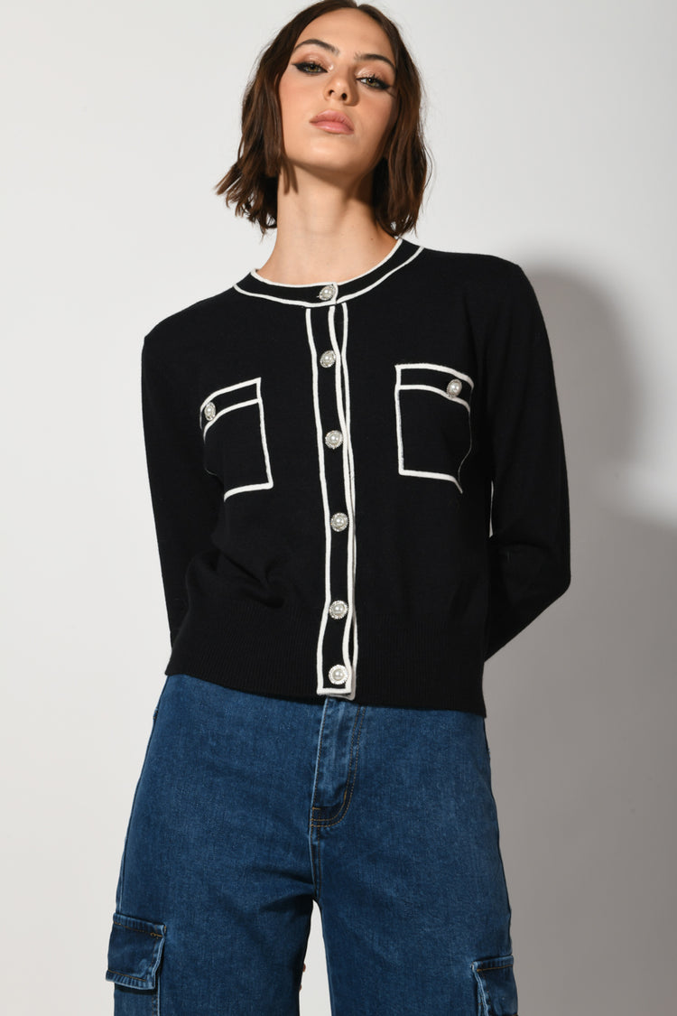 Cardigan con profili a contrasto