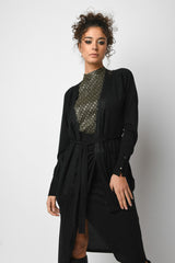 Cardigan lungo con pizzo e strass