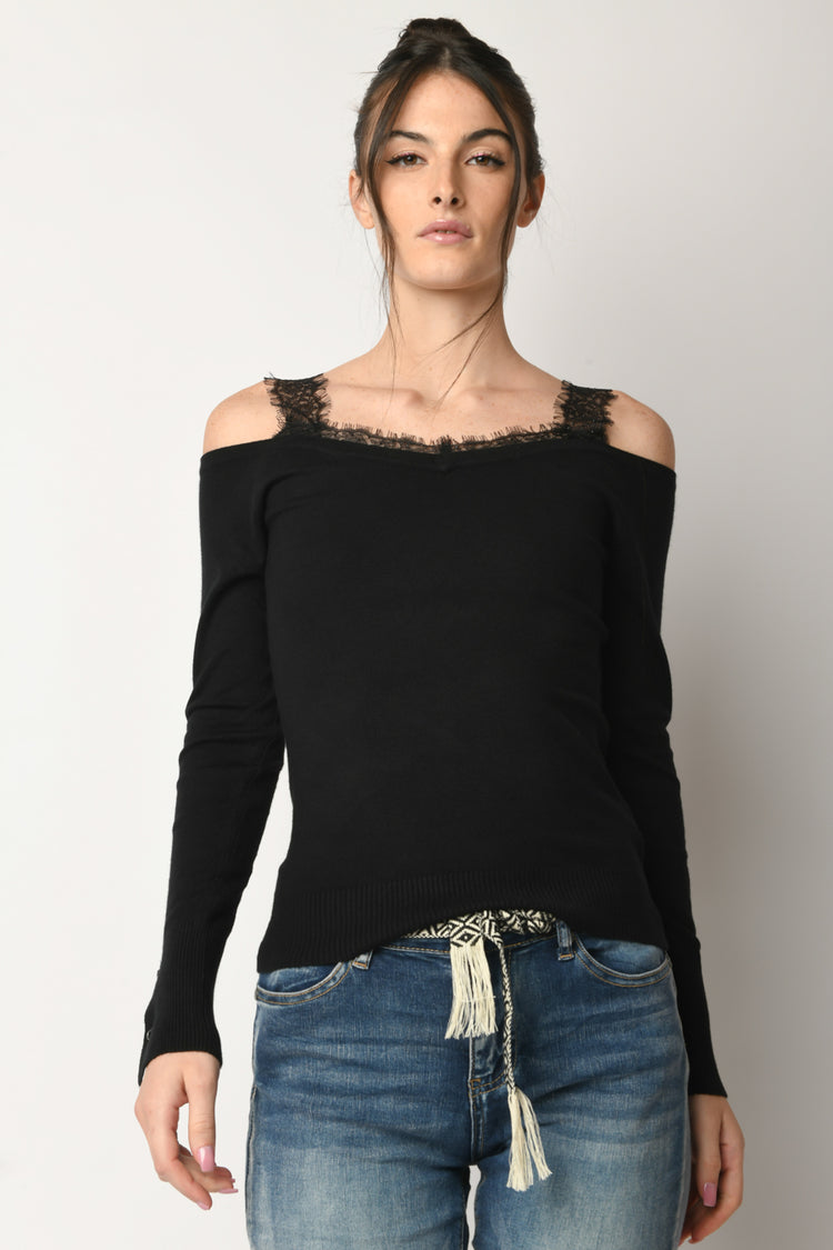 Pull con pizzo e strass