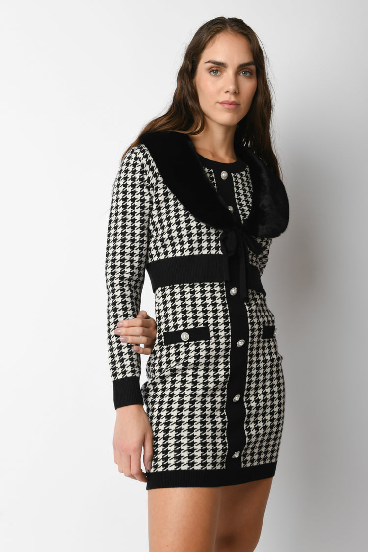 Cardigan crop pied-de-poule