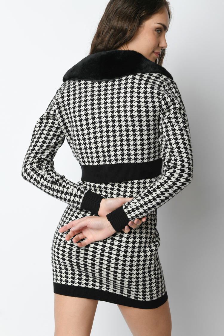 Cardigan crop pied-de-poule