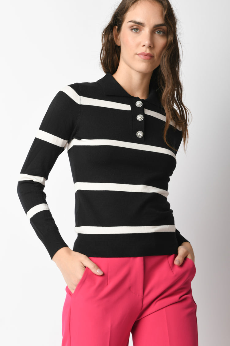Polo a righe con bottoni gioiello