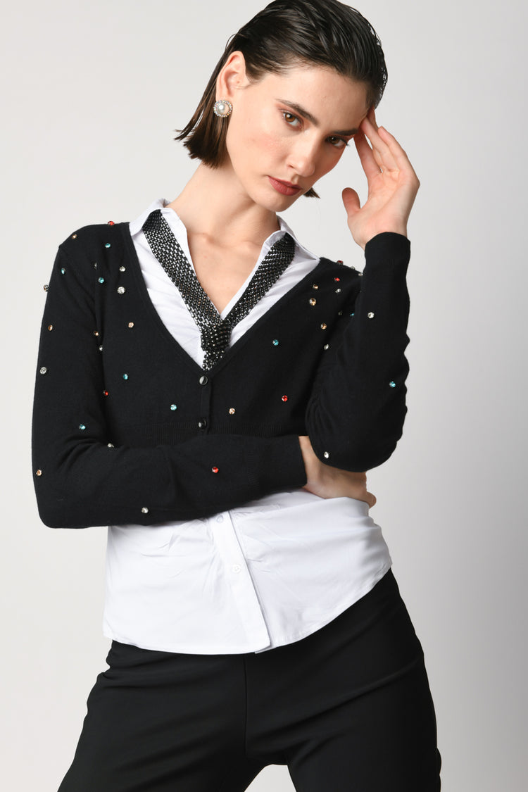 Cardigan crop con strass