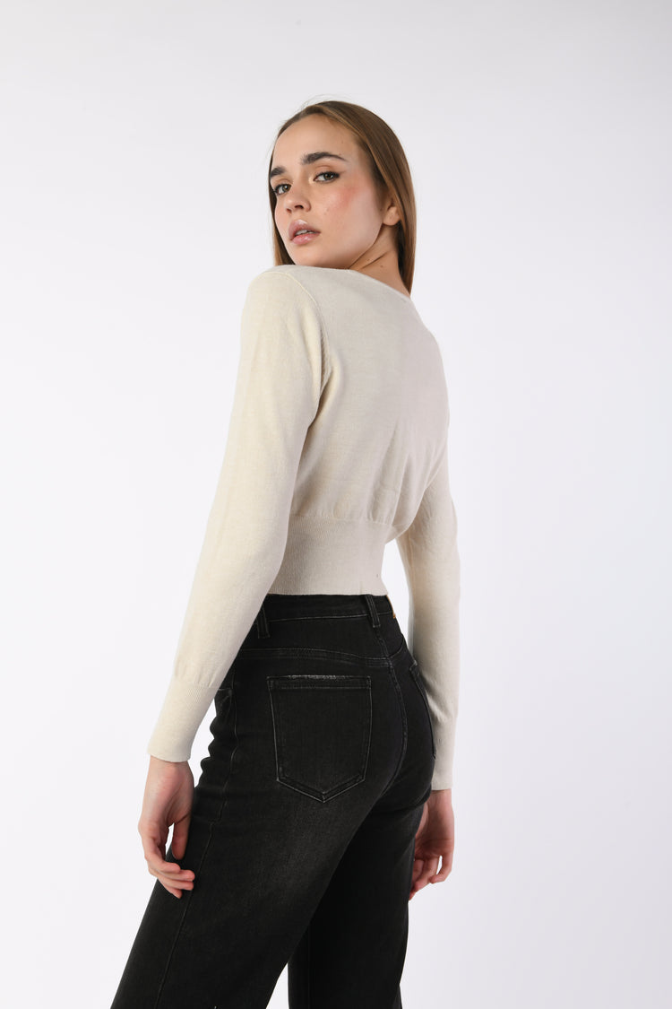 Cardigan crop con bottoni gioiello