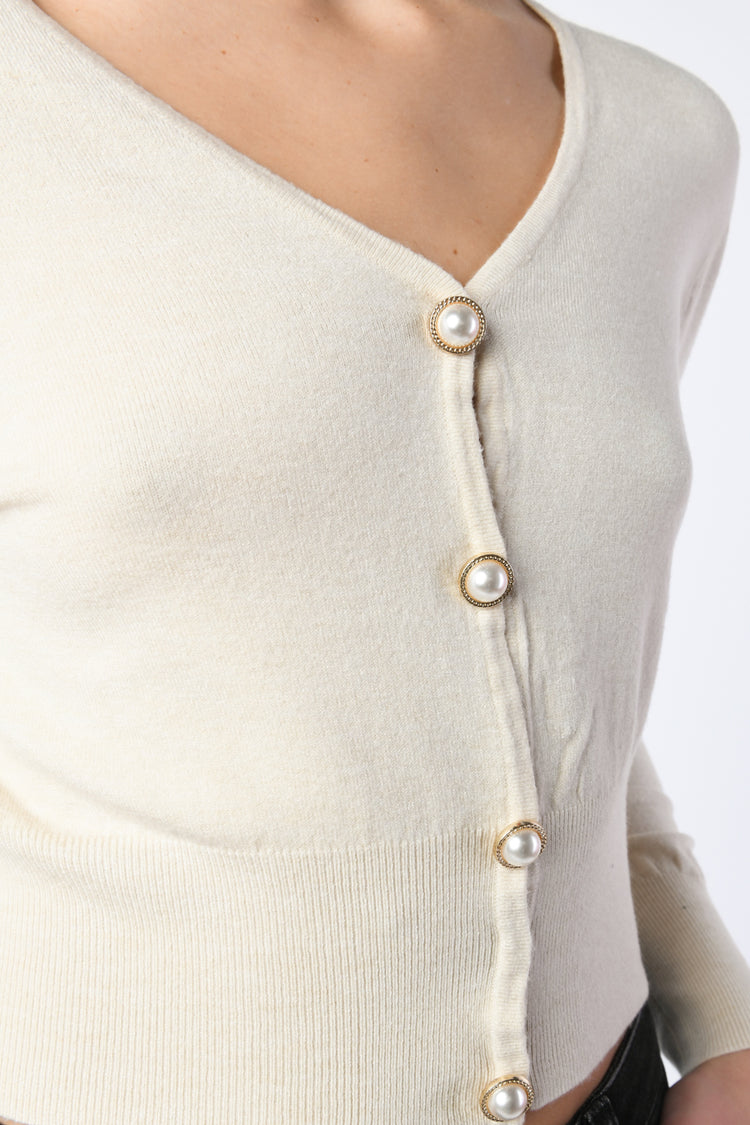Cardigan crop con bottoni gioiello